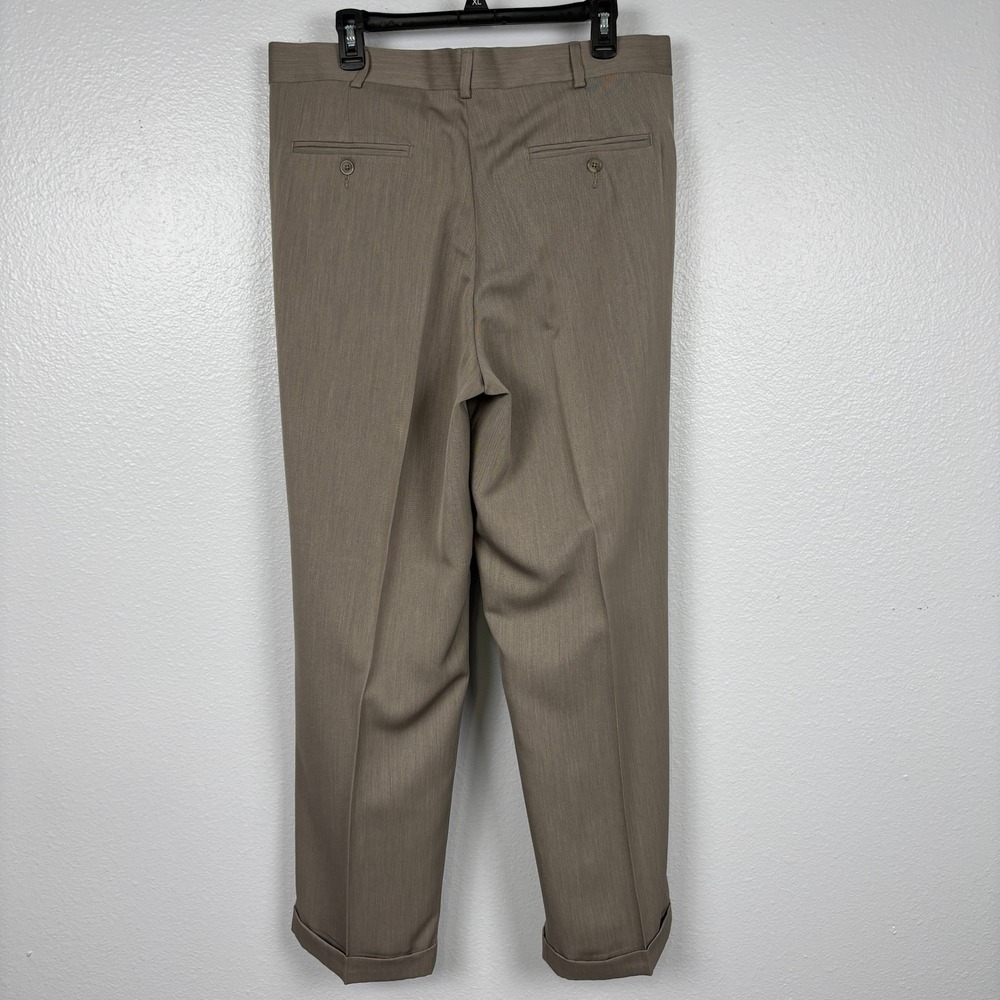 Perry Ellis Portfolio Mens 36x32 Taupe Brown Pleated Cuffed Dress Pants - Picture 2 of 12